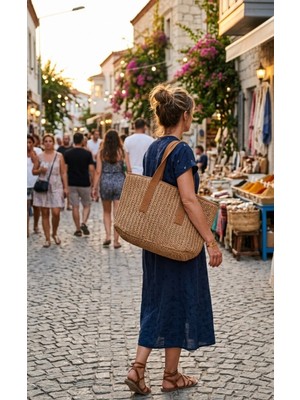 Missidea Luna Büyük Boy Rafya Kağıt Ip Omuz Çantası