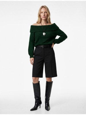 Koton Uzun Kollu Koyun Yünü Karışımlı Omzu Açık Triko Kazak