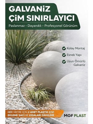 Mgf Galvaniz Metal Çim Ayırıcı Esnek Kıvrılabilir - Çim Sınırlayıcı Seperatör Taş Toprak Ayıracı 10 Mt. (2mt x 5 Adet)