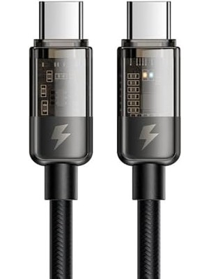 CA-2840 Type-C To Type-C 100W LED Işikli Power Off Hızlı Data Şarj Kablosu 1.2m, Siyah