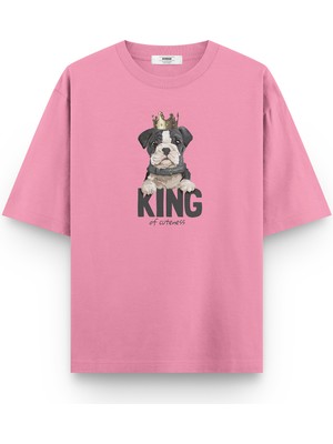 Overoz King Köpek Baskılı Yarı Oversize  T-Shirt 1033