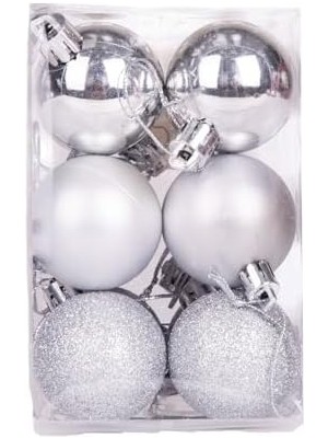 Yılbaşı Topu Simli Mat Parlak 12'li Set Gümüş 4 Cm.