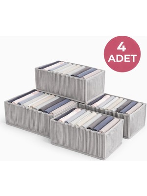 Kraftella 4' Lü Akordiyon Çekmece Içi Düzenleyici M - Gri Beyaz Çizgili Organizer