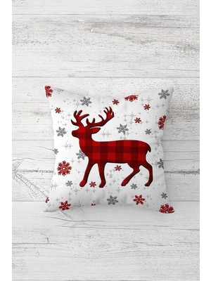 Pelangi Geyik Kar Tanesi Yeni Yıl Yılbaşı Gizli Fermuarlı Yastık Kılıfı Kırlent Koltuk Yastık Kılıfı, Beyaz-Bordo 45 x 45