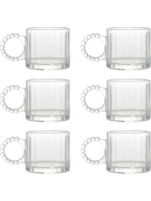 Kristal Cam Bardak Seti, 300ML, 6 Parça, Boncuk Kulplu
