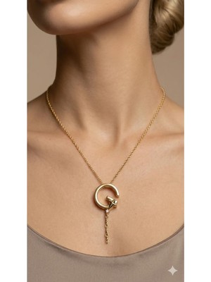 Stainless Steel 316L Altın Kaplama Çelik Taşlı G Harf Kolye (Kararmaz, Paslanmaz)