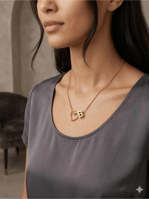 Stainless Steel 316L Çelik Altın Kaplama B Harfli Kalp Kolye