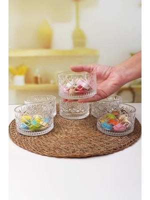 Lüx Kristal Büyük Cam Sunum Seti 6'lı, Kristal Kesme Cam Dondurmalık ve Tatlı Sunum, 9 cm x 5 cm