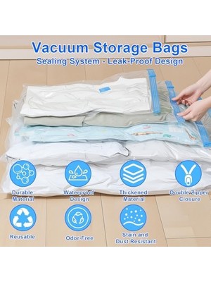 Hncy Vakumlu Torbalar 3 Adet (80 x 60 Cm) - Yeniden Kullanılabilir, Dayanıklı Pa+Pe Malzeme, Sızdırmaz, Bavul ve Mevsimlik Giysiler Için Büyük Giysiler Vakum Torbaları