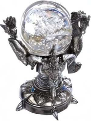 Dragons Of Corfu Gotik Dekor Heykeli Küre Heykelcik, 13,8 Cm, Gümüş Krom