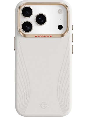 iPhone 17 Pro Uyumlu Kılıf M-Safe Şarj Özellikli Çizgili Udemos Freedom Serisi Kapak Beyaz