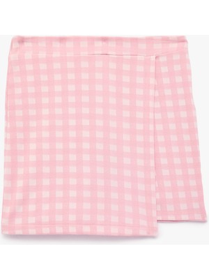 Koton Slim Fit Yüksek Bel Kruvaze Pötikareli Mini Şort Etek