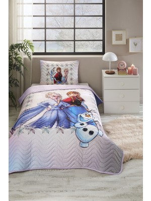 Özdilek Lisanslı Kapitoneli %100 Pamuk Tek Kişilik Çocuk Yatak Örtüsü (160X230)-FROZEN Frosted Lila