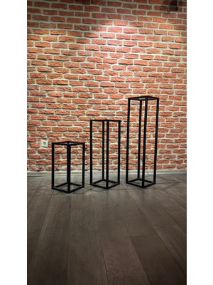 3’lü Siyah Metal Dekoratif Çiçeklik Seti ( Saksılık - Mdf )