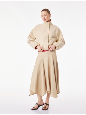 Koton Viskon Kumaş Rahat Kalıp Asimetrik Kesim Midi Kloş Etek