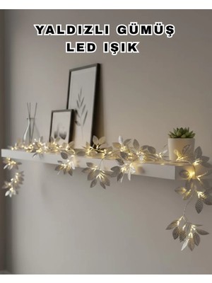 Nemere İthalat Yaldızlı Gümüş Yaprak LED Işık Pilli Dekoratif Ortam ve Yılbaşı Aydınlatması Nemere Ith