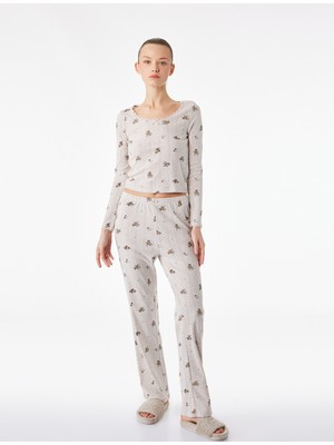 Koton Desenli Beli Lastikli Slim Fit Pijama Altı