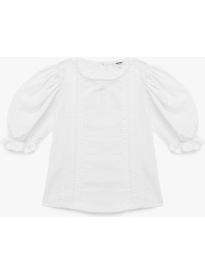 Koton Pamuklu Viskon Karışımlı Balon Kollu Bisiklet Yaka Bluz