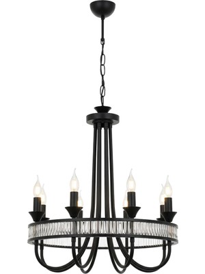 Avonni AV-1890-8BSY Siyah Boya Modern Avize E14 Metal Kristal H: 110 Cm, Ø: 60 cm