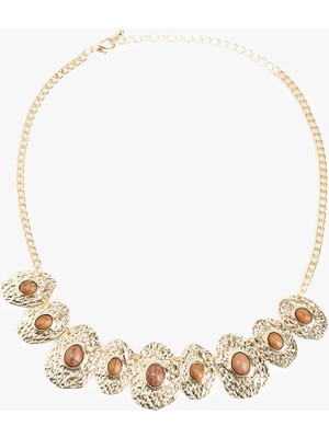 Koton Çelik Karışımlı Dokulu Taş Detaylı Kolye