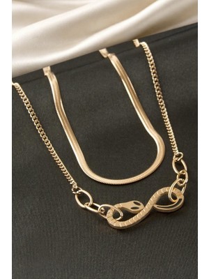 Ebijuteri Yılan Çelik Ikili Roze Renk Kolye