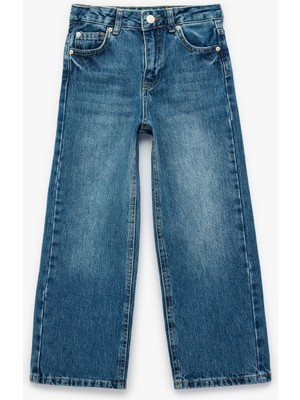 Koton Pamuklu Yıldız Detaylı Cepli Geniş Paça Denim Pantolon