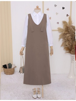 Moda Morfo Omuzları Bağlamalı Uzun Jile         -Açık Kahve