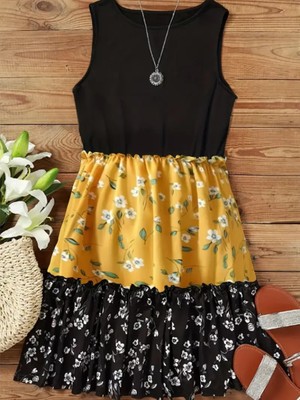 Civetta Kadın Askılı Yuvarlak Yaka Çiçek Baskılı Salaş Süprem Elbise