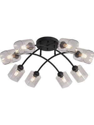 Avonni AR-1930-8BSY Siyah Boya Modern Avize E27 Metal Cam H: 28 Cm, Ø: 40 cm