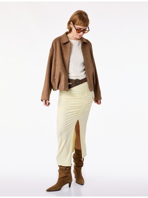 Koton Slim Fit Bürümcük Kumaş Drape Detaylı Midi Boy Kalem Etek