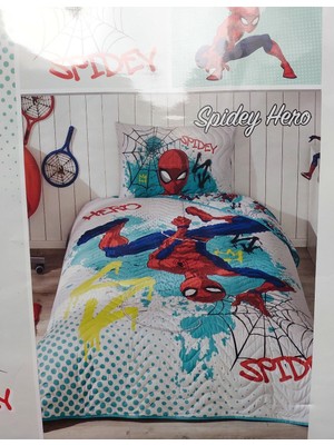 Özdilek Lisanslı Kapitoneli %100 Pamuk Tek Kişilik Çocuk Yatak Örtüsü (160X230)-SPIDEY Hero Yeşil