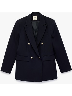 Koton Kruvaze Yaka Uzun Kollu Cep Detaylı Metal Düğmeli Blazer Ceket