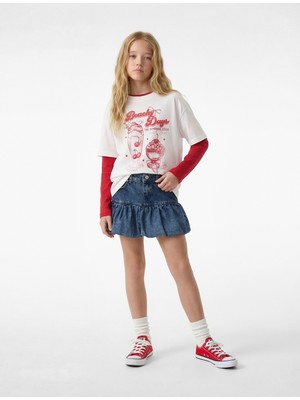 Koton Pamuklu Düğmeli Yıpratmalı Cepli Mini Balon Denim Etek