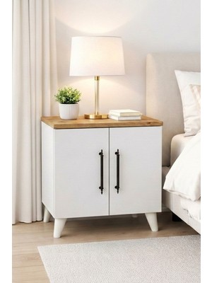 Reyo Enda Home Lumen 2 Kapaklı Raflı Klasik Komodin Beyaz-Atlantik Çam