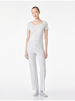 Koton Viskon Slim Fit Kısa Kollu Bisiklet Yaka Tişört Pijama Takımı