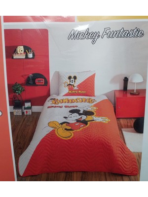 Özdilek Lisanslı Kapitoneli %100 Pamuk Tek Kişilik Çocuk Yatak Örtüsü (160X230)-MICKEY Funtastic Krem