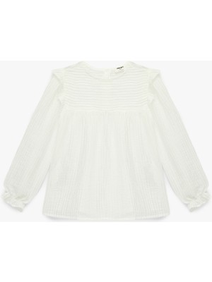 Koton Fırfır Detaylı Uzun Kollu Bisiklet Yaka Çizgili Bluz