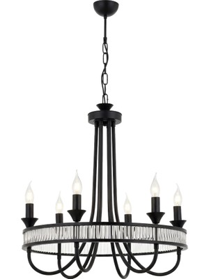 Avonni AV-1890-6BSY Siyah Boya Modern Avize E14 Metal Kristal H: 110 Cm, Ø: 60 cm