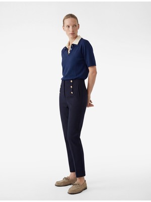 Koton Düğme Detaylı Cepli Yüksek Bel Slim Fit Cigarette Pantolon