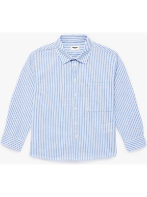 Koton Pamuklu Uzun Kollu Düğmeli Tek Cepli Çizgili Gömlek