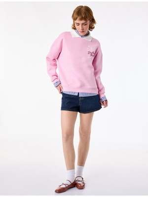 Koton Rahat Kalıp Uzun Kollu Nakış Detaylı Fiyonklu Polo Yaka Sweatshirt