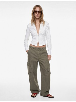Koton Uzun Kollu Fermuarlı Slim Fit Crop Gömlek