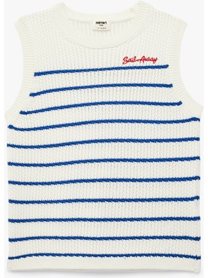 Koton Pamuklu Kolsuz Bisiklet Yaka Çizgili Triko Süveter