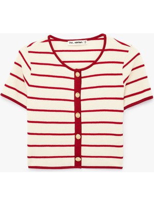 Koton Düğmeli Kısa Kollu Bisiklet Yaka Pamuklu Hırka