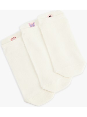 Koton Çok Renkli Işlemeli Pamuklu 3'lü Patik Çorap Seti