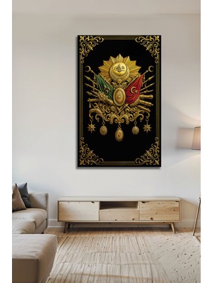 BG Design Osmanlı Tuğrası Arması Ayyıldızlı Dekoratif Lüks Temperli Cam Duvar Tablosu