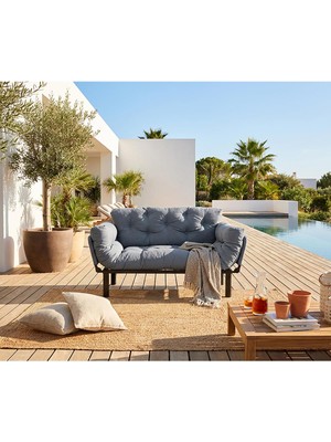 Pafu Nitta İkili Su Geçirmez Yataklı Bahçe Koltuğu - Gri-Mavi