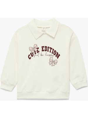 Koton Pamuklu Fiyonk Baskılı Şardonlu Uzun Kollu Polo Yaka Sweatshirt