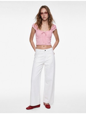 Koton Bürümcük V Yaka Kısa Kollu Slim Fit Bluz