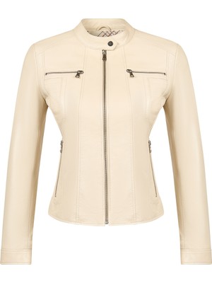 Derimod Marlyn Kadın Bej Hakim Yaka Kısa Deri Ceket 26SGE5133R3